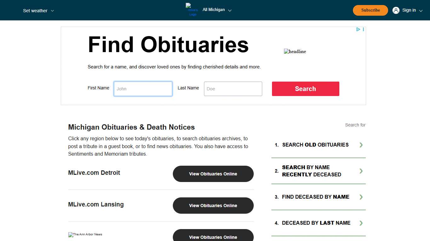 Michigan Obituaries & Death Notices
