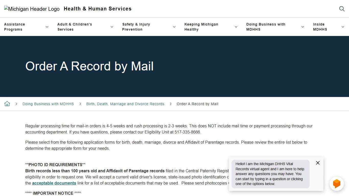 Order A Record by Mail